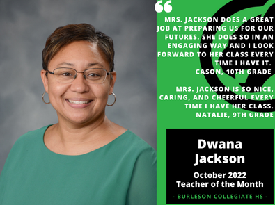 Dwana Jackson October 2022 Teacher of the Month